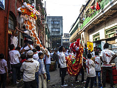 Défilé des dragons à l'occasion du nouvel an chinois à Tiretta Bazaar, le seul « Chinatown » du sous-continent indien.