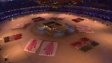 School children from across delhi performed in this segment,intricate mehndi design was painted on large pieces of cloth in 30 seconds. Commonwealth games Delhi 2010 opening ceremony swagatham mehndi.png