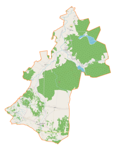 Mapa konturowa gminy Dzikowiec, na dole po lewej znajduje się punkt z opisem „Parafiapw. Świętego Mikołaja”