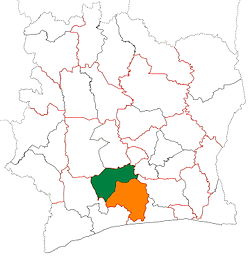 Location of Gôh Region (green) in Ivory Coast and in Gôh-Djiboua District