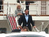 Kronprinsesse Mette-Marit og kronprins Haakon i Stockholm i Sverige, dagen før bryllaupet til kronprinsesse Victoria av Sverige og Daniel Westling, 18. juni 2010