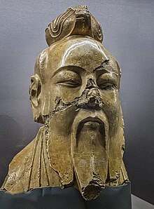 Laozi is usually seen as the founder of Daoism. Head of Laozi marble Tang Dynasty (618-906 CE) Shaanxi Province China.jpg