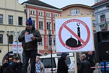 Speaker at demonstration of initiative We don't want Islam in the Czech Republic on 14 March 2015 in Ceske Budejovice, Czech Republic IVCRN 14-03-2015 2.JPG