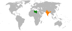Карта с указанием местоположения Ливии и Индии