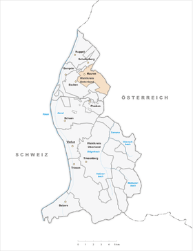 Lage der Gemeinde Mauren (Liechtenstein) im Fürstentum Liechtenstein (anklickbare Karte)