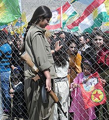 Kurdish PKK guerilla at the Newroz celebration in Qandil, 23 March 2014 Kurdish PKK guerilla.jpg