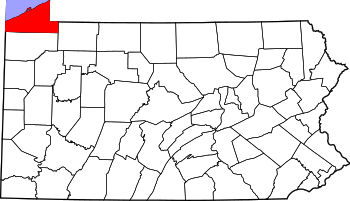 Map of Pennsylvania highlighting Erie County