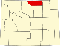 Map of Vajoming highlighting Sheridan County
