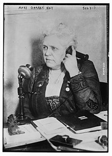 Mary Garrett Hay on the telephone in 1918