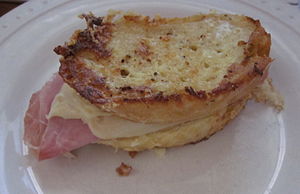 A "Monte Cristo" sandwich. Bread coo...