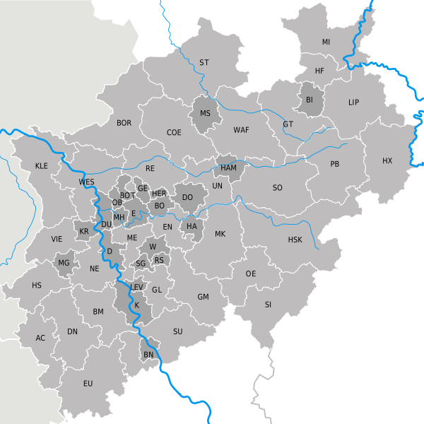 Lage des Észak-Rajna-Vesztfália in Nordrhein-Westfalen (anklickbare Karte)