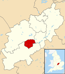 诺咸顿在北安普顿郡的位置（红色）
