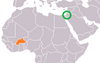 Location map for Burkina Faso and the State of Palestine.