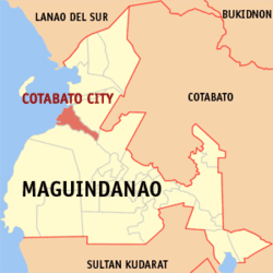 Map of ماگوئنداناؤ showing the location of Cotabato City.