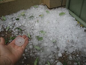 Pile of hail after a hail storm hits Perth.