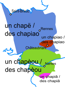 Carte de la Haute-Bretagne montrant les variations de prononciation du pluriel selon les régions.