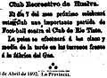 Noticias de prensa del 28 de abril de 1892 sobre un encuentro del Club en la Fábrica de Gas.