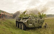 Practice of a BTR-80 assault by the paratroopers. "Rapid Trident-2015".