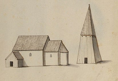 Kyrkan på teckning omkring 1670. [3]