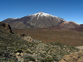 Die vulkaan Teide en die kaldera, soos gesien vanuit die suide