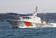 Patrol boat of the Turkish Coast Guard Turkish Coast Guard Kaan 33 class patrol boat 312.jpg