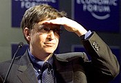 Bill Gates looks out into the audience at the 2001 World Economic Forum
