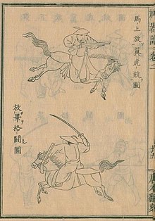 A cavalryman shooting a "winged tiger gun" and using it as a shield afterward. From the Shenqi Pu, 1598. Shen Qi Pu 20.jpg