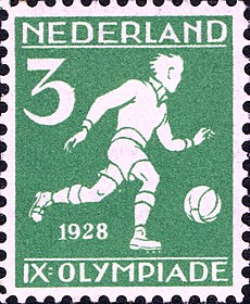 1928 Summer Olympics stamp of the Netherlands football.jpg