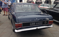 Revised Mark II rear, note the chrome strips around the taillights and separate block letters spelling "FORD"