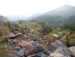 Vue de la haute vallée de Champorcher depuis la cuvette de Dondénaz.