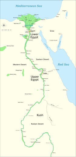 Semasa Kerajaan Lama Mesir (kira-kira 2686 SM – kira-kira 2181 SM), Mesir terdiri daripada rantau Sungai Nil di selatan ke Elephantine, serta Sinai dan oasis di padang pasir barat.