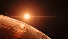 An artist's impression of the TRAPPIST-1 system. Artist's impression of the TRAPPIST-1 planetary system.jpg