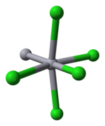 Ball-and-stick model of the distorted octahedral coordination of mercury in calomel