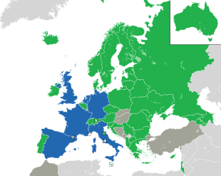 Um mapa colorido dos países da Europa