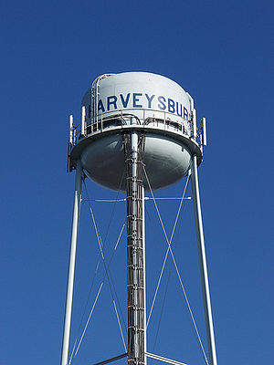 Piture of the blue water tower in Harveysburg,...