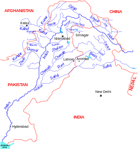 Mapa da bacia hidrográfica do Indo