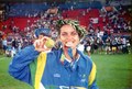 Juliana Cabral, capitã da Seleção Brasileira de Futebol Feminino, em Atenas, 2004