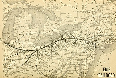 Das Netz der Erie Railroad erstreckte sich 1896 von New York City bis nach Chicago