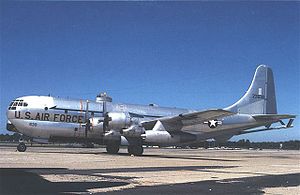 A U.S. Air Force Boeing KC-97L Stratofreighter...