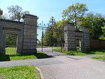 Main and Side Gates and Four Gate Piers to South East of Kimbolton School