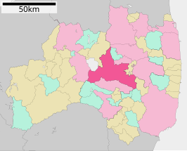 Situering van Koriyama in de prefectuur Fukushima