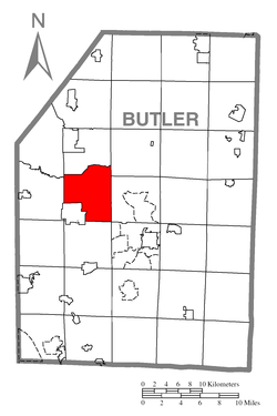 Map of Butler County, Pennsylvania, highlighting Franklin Township