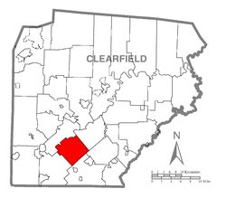 Map of Clearfield County, Pennsylvania highlighting Jordan Township