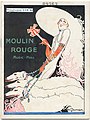 Couverture du programme du Music-Hall Moulin Rouge, de l'année 1926, signée Charles Gesmar, représentant Mistinguett et trois barzoïs.