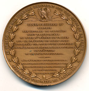 Revers de la médaille du retour des cendres.