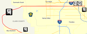 Маршрут 159 штата Невада проходит к западу от Лас-Вегаса, прежде чем стать главной магистралью через долину Лас-Вегаса.