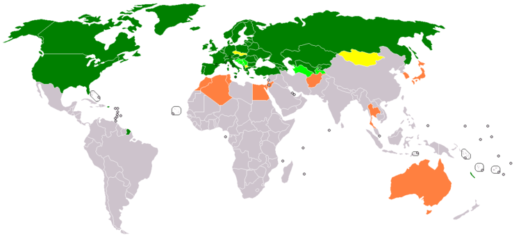 OSCE signatories as of 2012
.mw-parser-output .div-col{margin-top:0.3em;column-width:30em}.mw-parser-output .div-col-small{font-size:90%}.mw-parser-output .div-col-rules{column-rule:1px solid #aaa}.mw-parser-output .div-col dl,.mw-parser-output .div-col ol,.mw-parser-output .div-col ul{margin-top:0}.mw-parser-output .div-col li,.mw-parser-output .div-col dd{page-break-inside:avoid;break-inside:avoid-column}
.mw-parser-output .legend{page-break-inside:avoid;break-inside:avoid-column}.mw-parser-output .legend-color{display:inline-block;min-width:1.25em;height:1.25em;line-height:1.25;margin:1px 0;text-align:center;border:1px solid black;background-color:transparent;color:black}.mw-parser-output .legend-text{}
signed Helsinki Final Act and Paris Charter
signed Helsinki Final Act only
non-signatory participant
partner for cooperation OSCE acts signatories.png