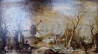 Roelandt Savery (1576-1639), Paysage de neige au moulin à vent • ca 1600.