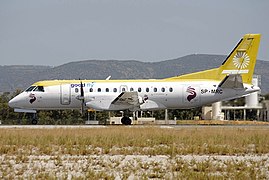 SkyTaxi Saab340A-maskin i fargene til GoodFly.