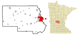 Stearns County Minnesota Incorporated and Unincorporated areals St. Cloud Highlighted.svg